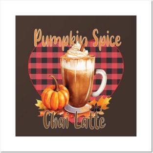 I Love My Pumpkin Spice Chai Latte, Plaid Heart, Watercolor art Posters and Art